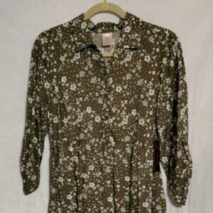 No Boundaries Women's Shirt 100% Rayon Green Floral M (7-9) NWT (WC102)